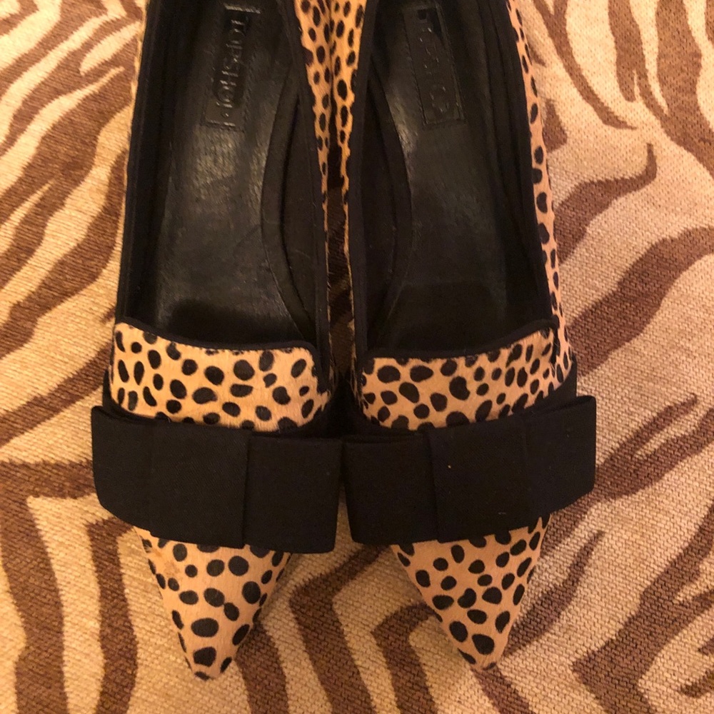 Topshop leopard loafers with a bow and block heel